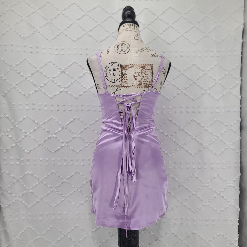 Satin pleated bust Party HOCO Mini dress purple SZ 0 Cocktail party formal - Picture 5 of 12